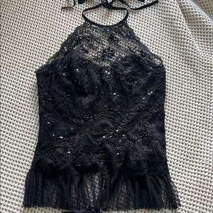 Black Lace Corset Top with Sequins